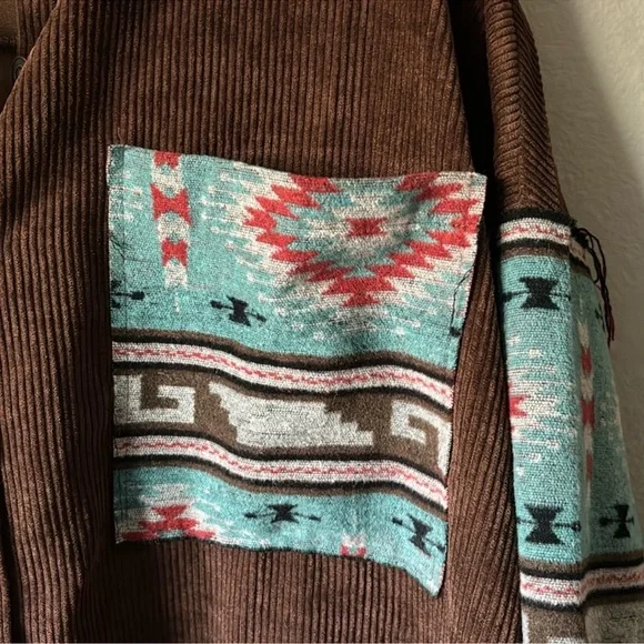 La Miel brown corduroy Western Aztec print shacket - Picture 4 of 7